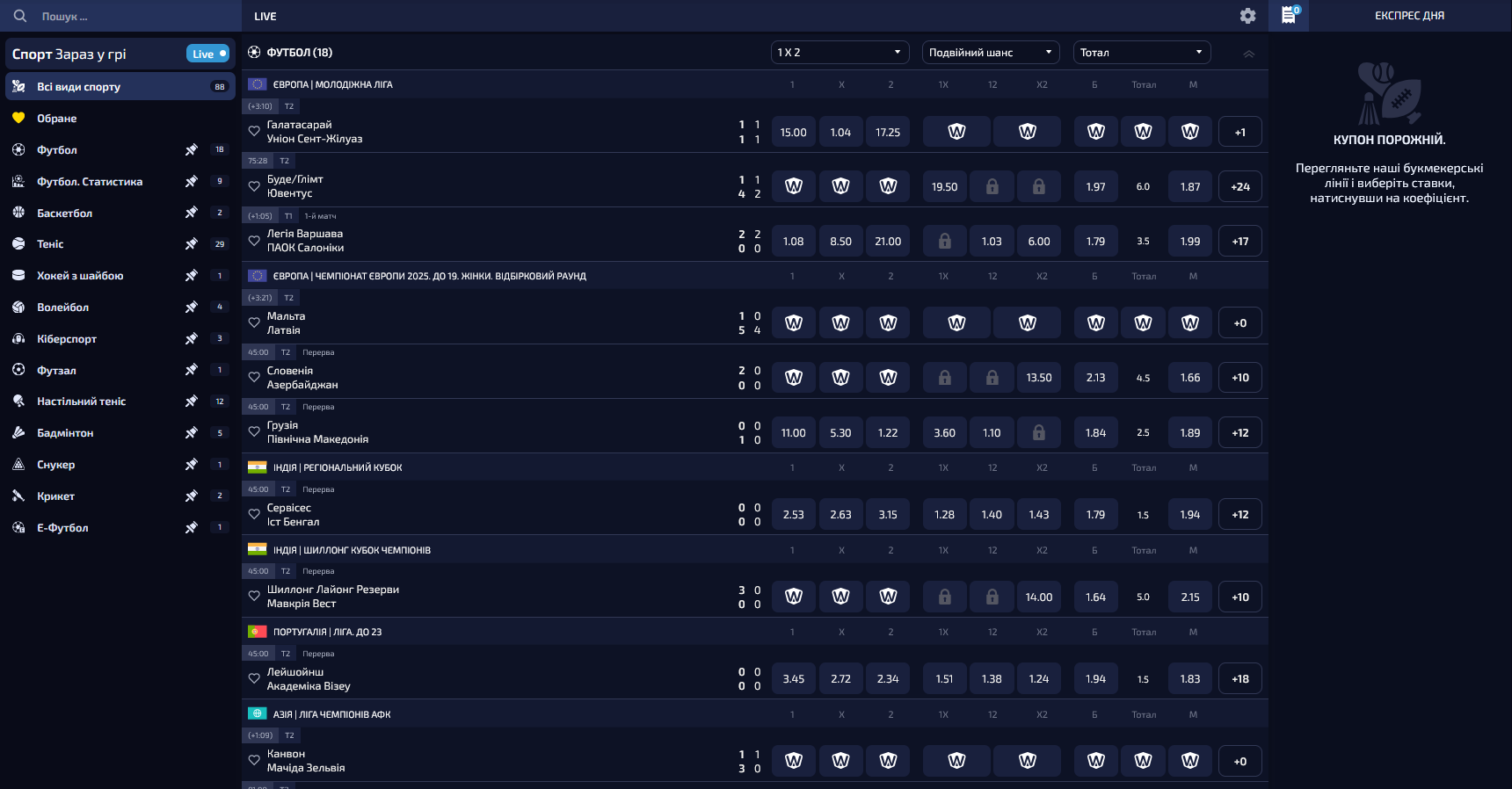 Live-ставки на спорт в Олвин казино